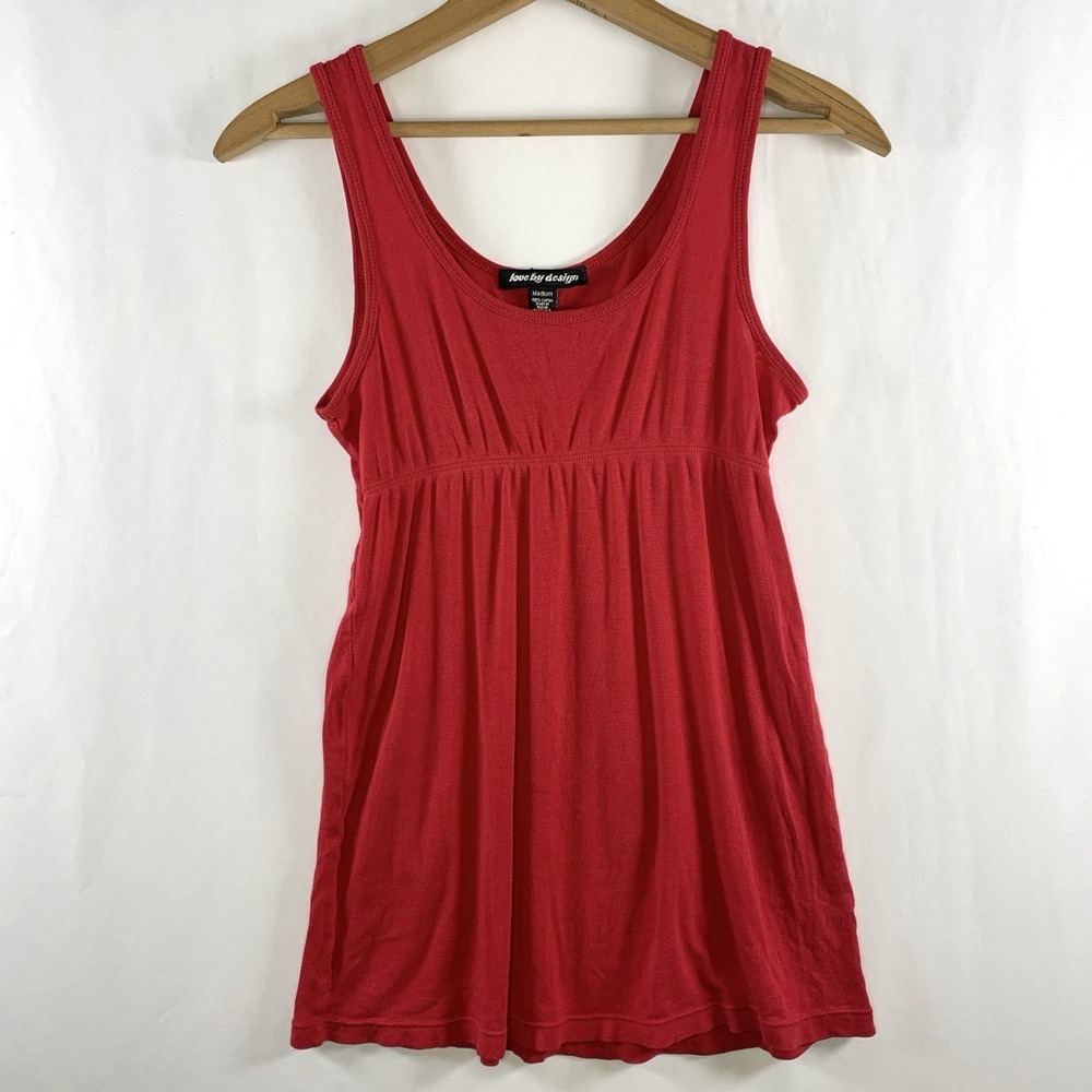 Womens Y2K Scoop Neck Babydoll Cotton Tank Top Sz M Red Fitted Long Layer 00s